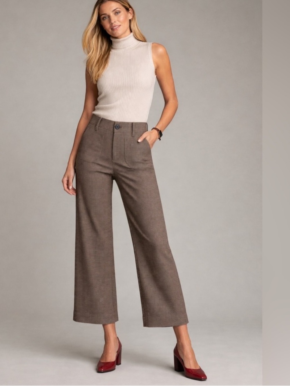 NWT Maeve Anthropologie Colette Houndstooth Wide Leg Pants Womens Brown 31 T 31T